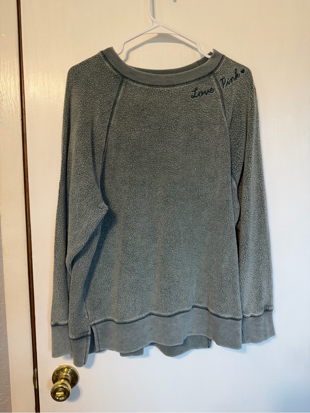PINK Victoria's Secret Sage Green Fleece Crewneck Pullover